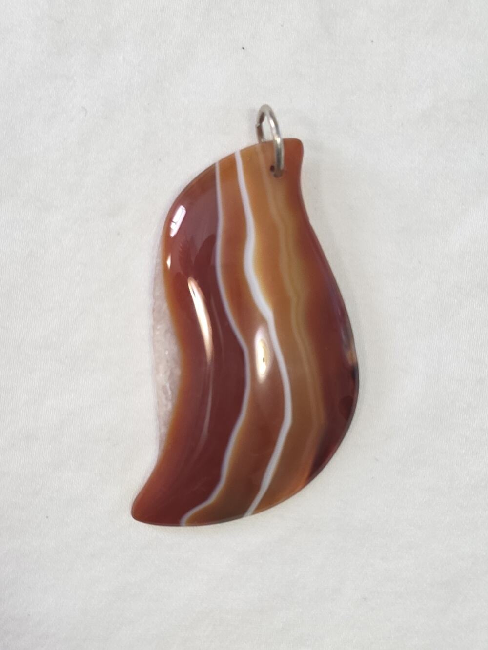 Large Abstract Carnelian Agate Quartz Pendant Orange Brown White